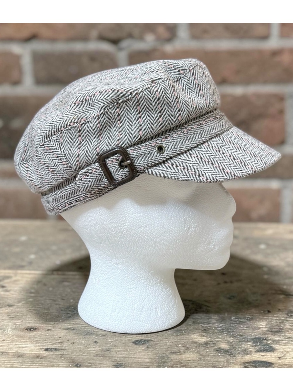Vintage Wool Newsboy Cap Cabbie Herringbone Plaid